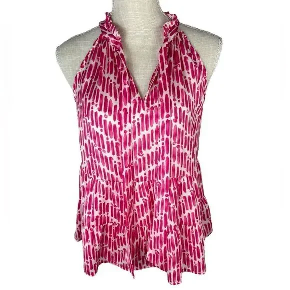 Skies Are Blue Pink Preppy Chevron Watercolor Halter Tiered Babydoll Tank Top - Picture 4 of 7